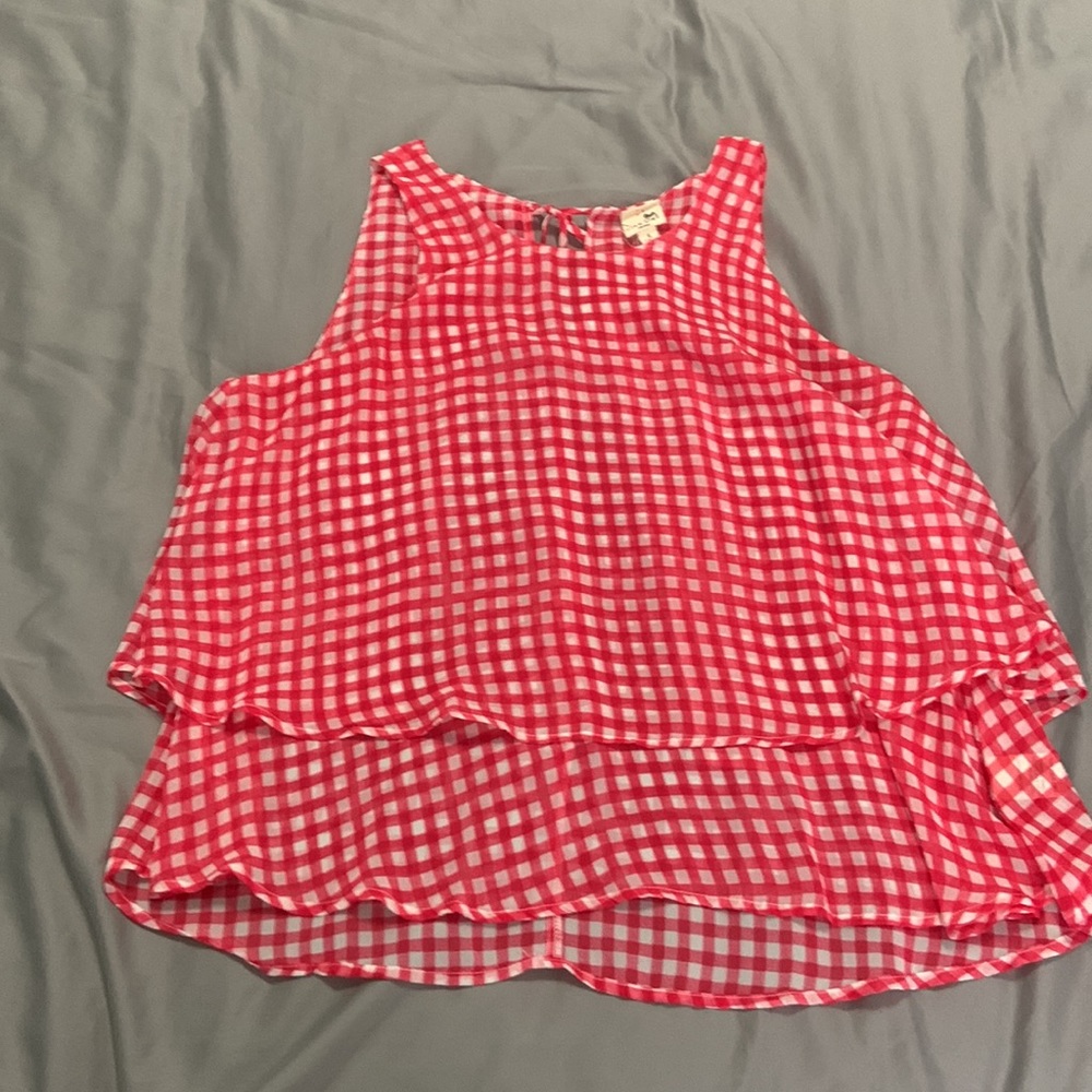 Gingham Red & White Picnic Flutter Blouse - image 3